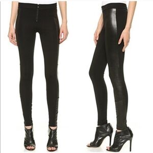 Alice + Olivia Black front zip lambskin Leather pointe Combo Panel Legging size4
